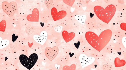 Hand-painted red and pink watercolor hearts in a seamless pattern on a white background. Ideal for romantic or Valentine's Day designs.