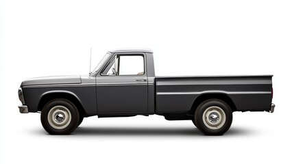 Side view of gray pickup truck is isolated on white background