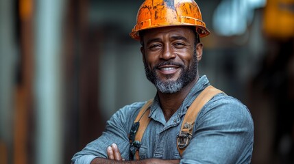 Smiling Construction Worker in Hard Hat Generative AI