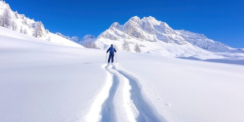 Skiing in the alpine with an instructor guide.
