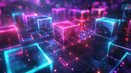 Obraz premium Abstract technology background with 3D cubes in space
