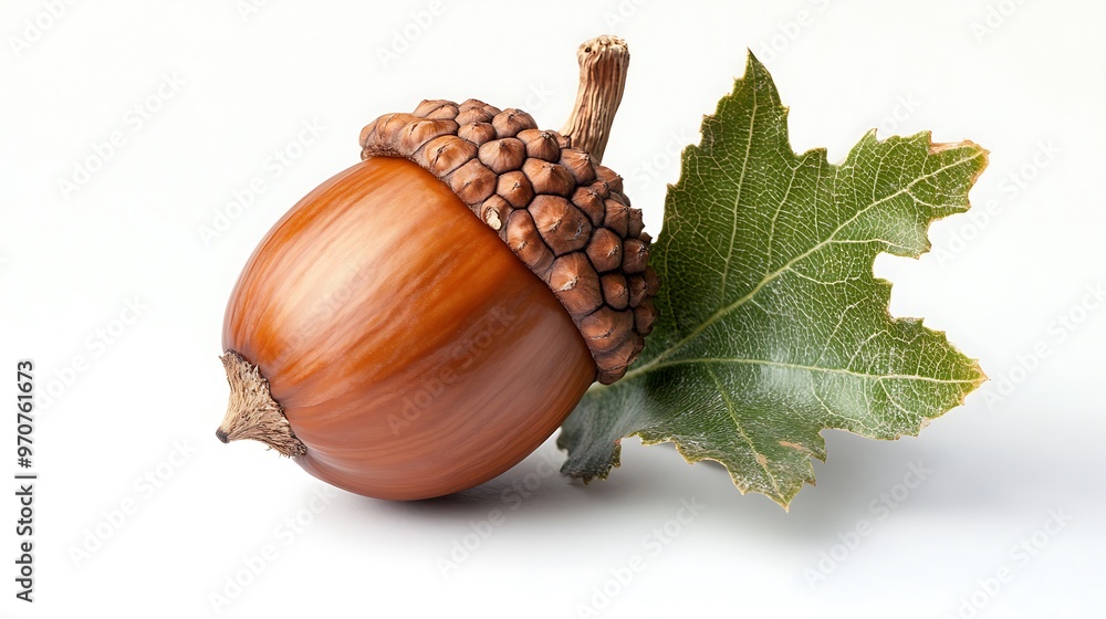 Canvas Prints Close-up of an Acorn with a Green Leaf