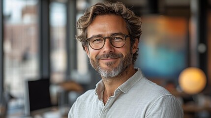 Obraz premium Portrait of a Confident Man in Glasses - Generative AI