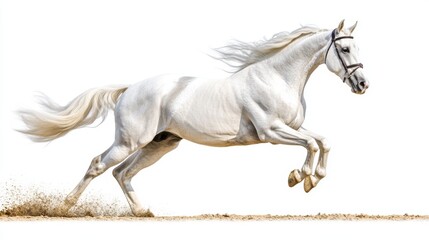 Obraz na płótnie Canvas White horse with long mane run free gallop isolated on white