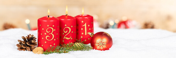 Third 3rd Sunday in advent with burning candle Christmas time decoration banner with copyspace copy...