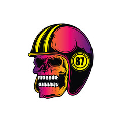 Zombie skull wearing a motorcycle helmet. Original vector illustration in vintage style isolated on white background. T-shirt design.