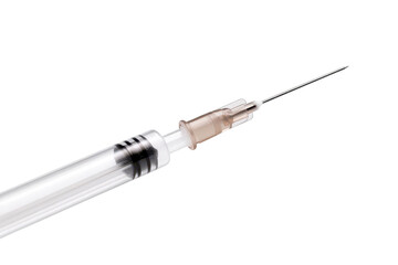 A close-up of a sterile syringe with a sharp needle, perfect for medical, health, or pharmaceutical themes.