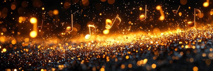 Naklejka premium Golden Music Notes and Glitter Abstract Background