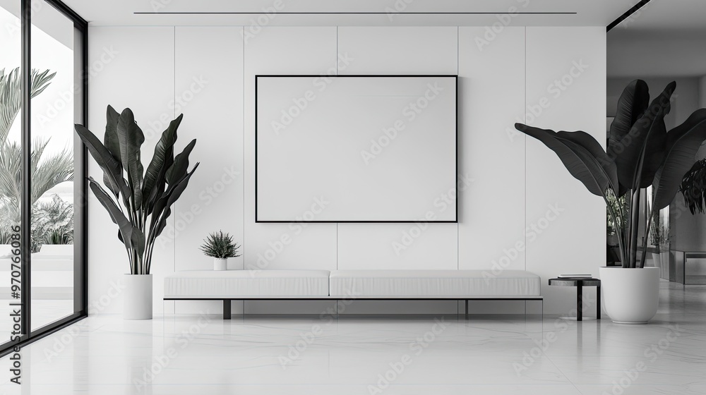 Poster modern minimalist mockup of an empty room with blank frame
