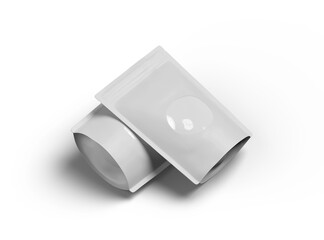 Render of  a sealed stand-up pouch with a transparent window on a transparent background