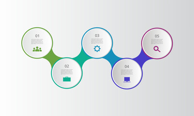 Molecule template with 5 steps, options, parts or processes. Presentation of nanotechnology, teamwork or workflow.