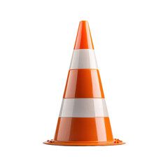 A vibrant orange traffic cone with white stripes, commonly used for road safety and construction purposes.