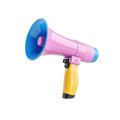 A vibrant pink and blue megaphone, ideal for events and announcements, showcasing a playful design and clear sound amplification.