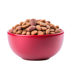 A vibrant red bowl filled with assorted nuts, perfect for healthy snacking and culinary creations.