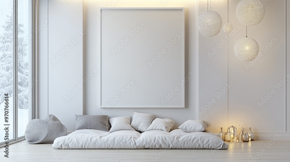 Poster modern minimalist mockup of an empty room with blank frame