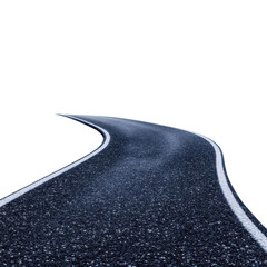 A winding asphalt road curving through an open landscape, inviting exploration and adventure along its smooth surface.