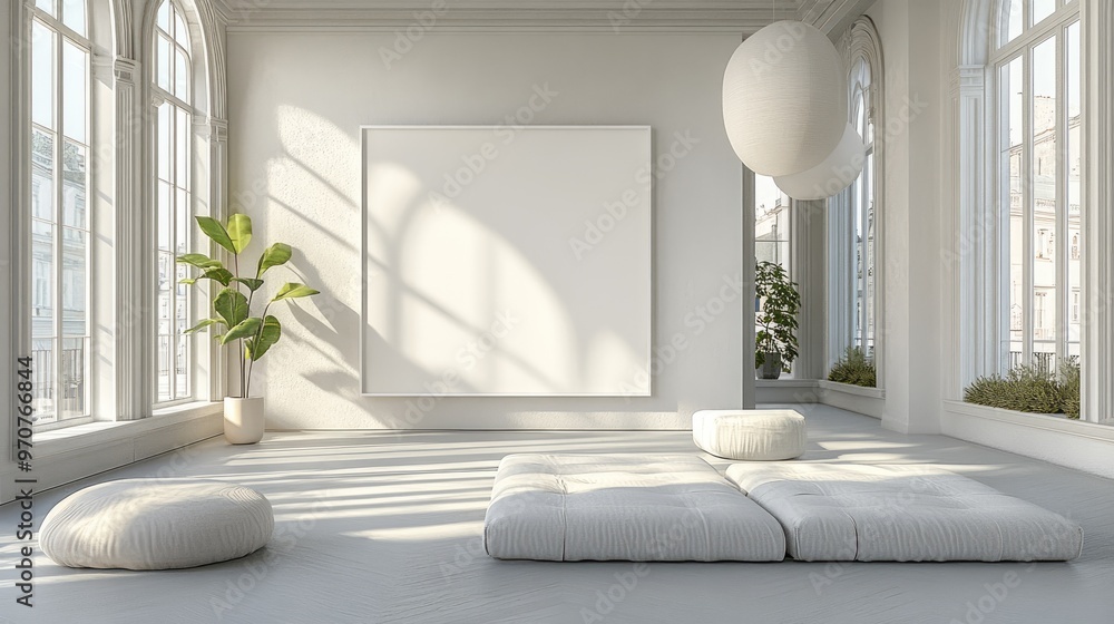 Poster modern minimalist mockup of an empty room with blank frame