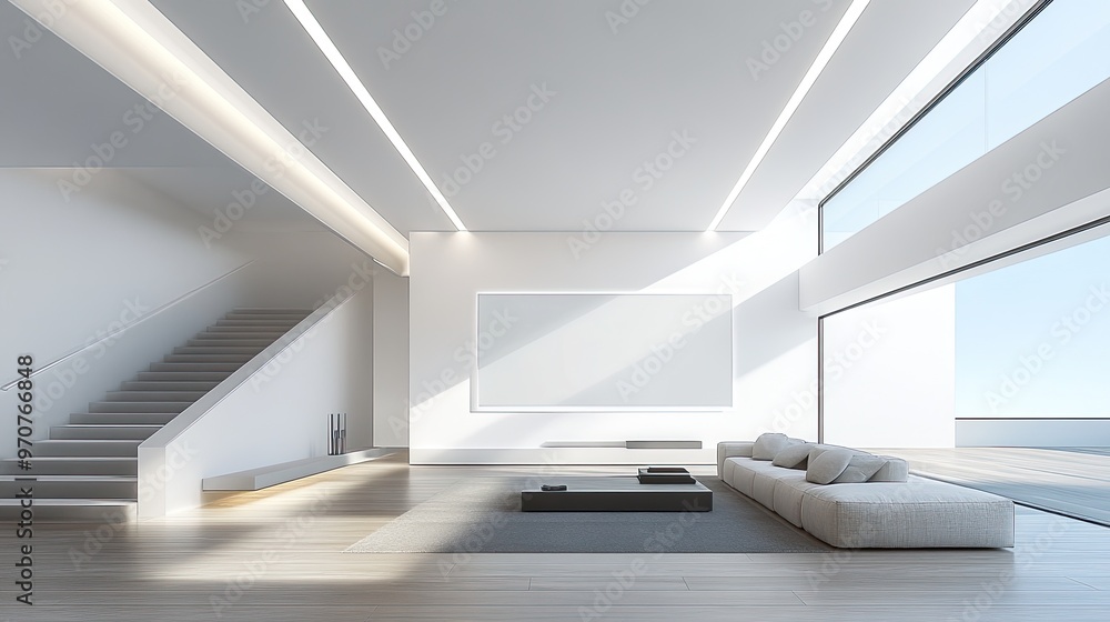 Poster modern minimalist mockup of an empty room with blank frame