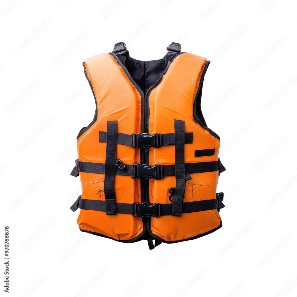 Wall mural bright orange life vest designed for safety during water activities. ideal for boating, kayaking, or