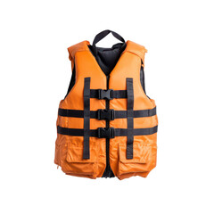 Bright orange life jacket designed for safety during water activities and boating. Ideal for adults and outdoor adventures.