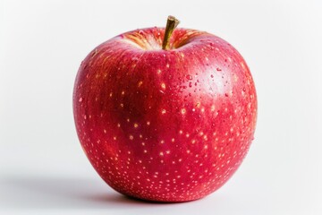 A single red apple sits on a clean white surface, great for food, health or lifestyle themes