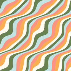 Abstract background of Psychedelic groovy Wavy Line design in 1970s Hippie Retro style. Vector seamless pattern ready to use for cloth, textile, wrap and other.