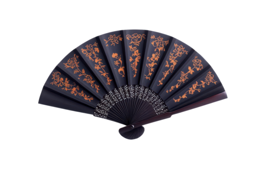 Elegant hand fan adorned with intricate floral patterns, perfect for decoration or cultural events, adding a touch of sophistication.