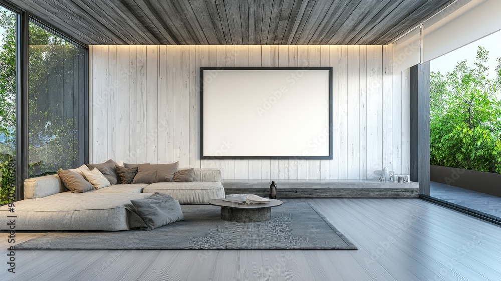 Poster modern minimalist mockup of an empty room with blank frame