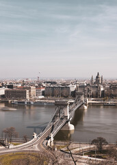 Chain Link Bridge Over The River Danube In Budapest, Hungary