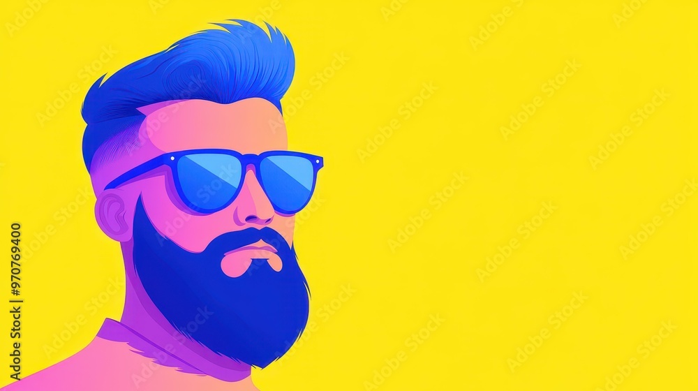 Poster A hipster avatar showcases a trendy young man with a beard, mustache, and stylish sunglasses in a cool D design.