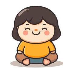 Obraz premium Adorable chubby toddler, bright smile, wearing a yellow shirt with shorts, radiating joy against a clean backdrop.