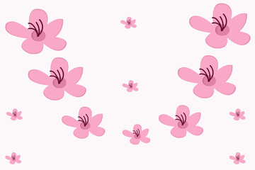 Cherry blossoms in full bloom. Cute hand painted spring flower set on pink background. Vector illustration. Including flower blossoms, petals, and bud.