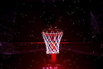 basketball net surrounded by moths at night. photo of basketball net noise at night