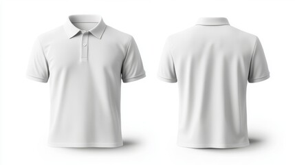 Blank collared shirt mock up template front and back view isolated on white plain t-shirt mockup. Polo tee design presentation for print.