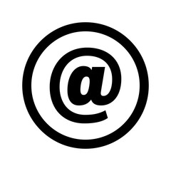 Email symbol icon. At sign graphic. Communication vector emblem. Black outline circle.