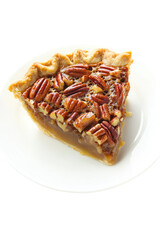Slice of pecan pie on a plate
