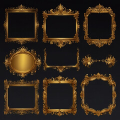 Vintage Gold Frame png element set on transparent background
