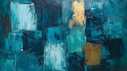Create an abstract painting with a mix of vibrant colors, including shades of blue, green, and brown, Generative AI