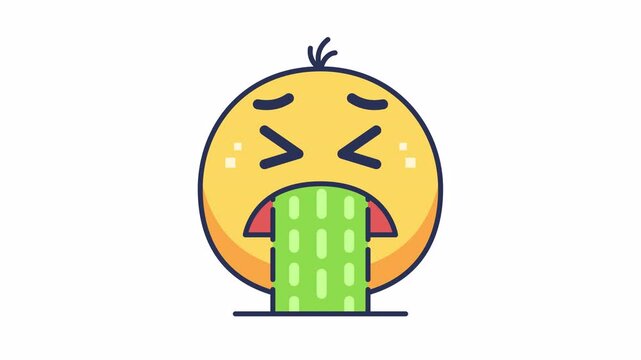 A cartoonish emoji with a yellow face, showing disgust and vomiting green substance.