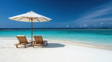 Fototapeta premium The Beach Umbrella and Chairs