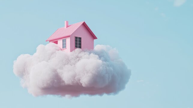 How can the image of the pink house on a cloud represent hope and unattainable desires in a piece of narrative fiction
