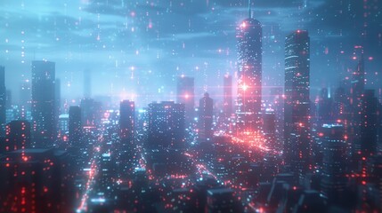 Fototapeta premium Futuristic digital disruption landscape with cutting-edge technology elements and clear space for adding innovation business strategies
