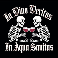 Obraz premium Funny Vector Tshirt Streetwear design Skeletons With a Glass of Wine