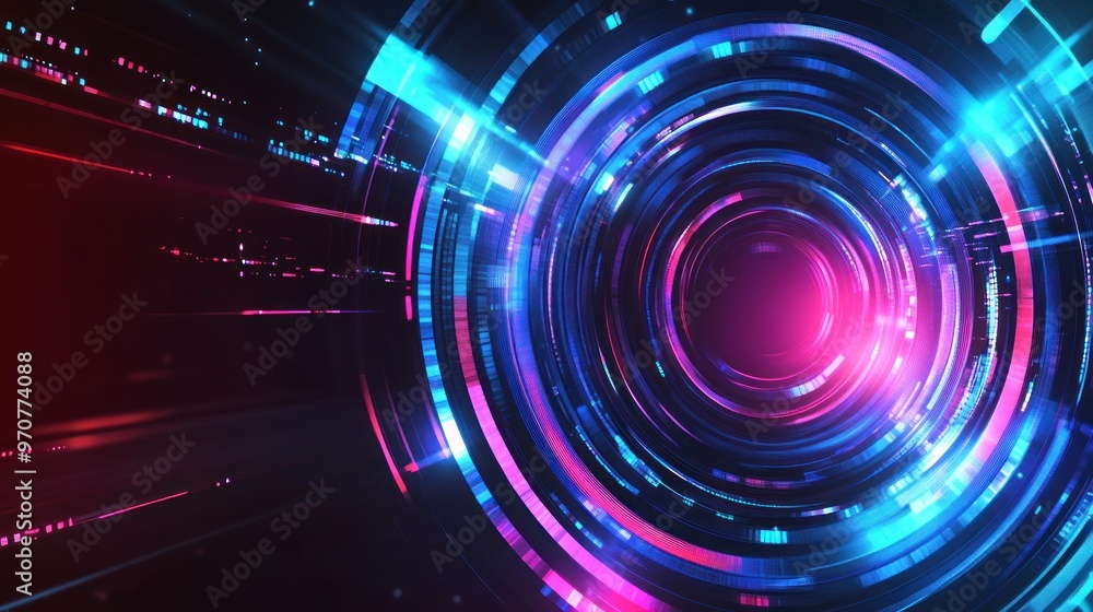 Sticker abstract digital background with neon rings