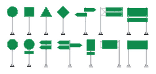 set green traffic sign, road sign iron plate isolated