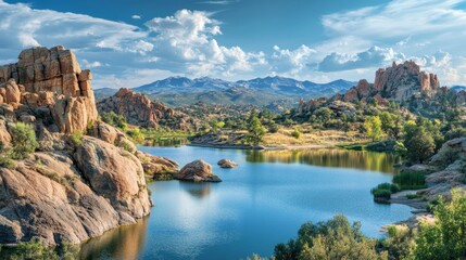 Fototapeta premium Scenic View of Watson Lake and Granite Rocks in Prescott Arizona USA
