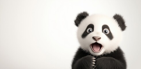 Adorable shocked panda with big eyes on white background for cute design