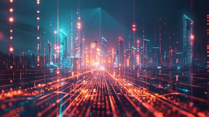 Futuristic technology landscape with abstract disruption visuals and a clear copy space for innovation business concepts