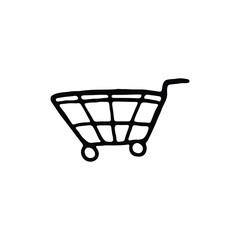 hand drawing of a shopping cart with two wheels and a handle.