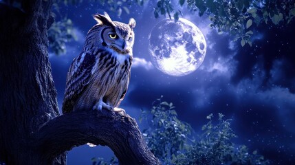Majestic Owl Under Moonlight